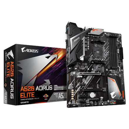 Pilt Gigabyte | A520 AORUS ELITE 1.0 | Processor family AMD | Processor socket AM4 | DDR4 DIMM | Memory slots 4 | Number of SATA connectors 4 x SATA 6Gb/s connectors | Chipset AMD A | ATX