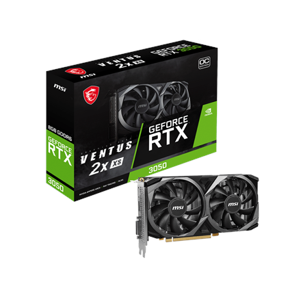 Pilt MSI | GeForce RTX 3050 VENTUS 2X XS 8G OC | NVIDIA | 8 GB | GeForce RTX 3050 | GDDR6 | HDMI ports quantity 1 | PCI Express Gen 4 x8 | Memory clock speed 14000 MHz