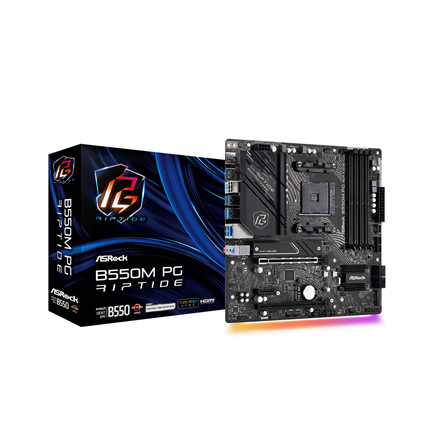 Pilt ASRock | B550M PG Riptide | Processor family AMD | Processor socket AM4 | DDR4 DIMM | Memory slots 4 | Supported hard disk drive interfaces SATA3, M.2 | Number of SATA connectors 4 | Chipset AMD B550 | Micro ATX