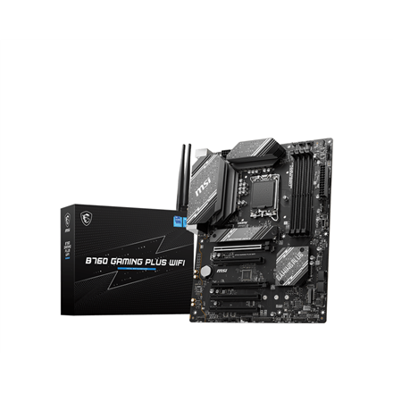 Pilt MSI | B760 GAMING PLUS WIFI | Processor family Intel | Processor socket  LGA1700 | DDR5 | Memory slots 4 | Supported hard disk drive interfaces 	SATA, M.2 | Number of SATA connectors 4 | Chipset Intel B760 | ATX