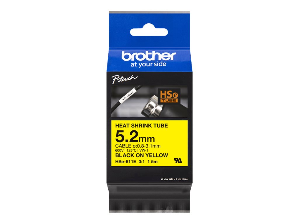 Pilt Brother | HSe-611E Heat shrink tube | Black On Yellow | TZe | Roll (0.52 cm x 1.5 m) | 0.52 x 150 cm