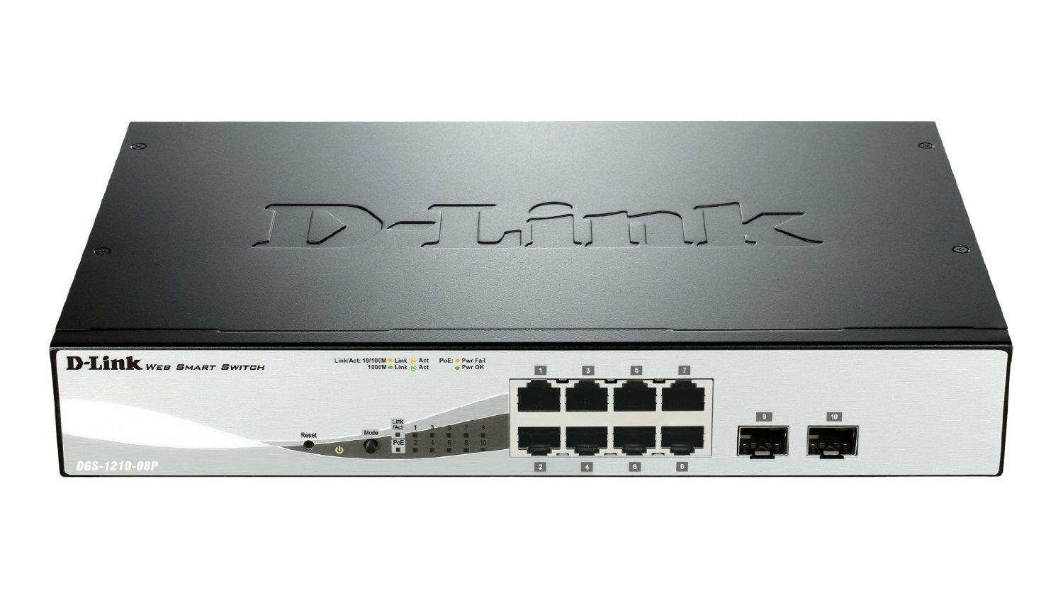 Pilt D-Link | DGS-1210 Series Smart Managed Gigabit Switches | DGS-1210-08P | Managed L2 | Desktop/Rackmountable | 10/100 Mbps (RJ-45) ports quantity | 1 Gbps (RJ-45) ports quantity | SFP ports quantity | PoE ports quantity | PoE+ ports quantity | Power supply type | month(s)