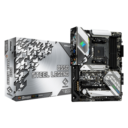 Pilt ASRock | B550 Steel Legend | Processor family AMD | Processor socket AM4 | DDR4 DIMM | Memory slots 4 | Supported hard disk drive interfaces SATA3, M.2 | Number of SATA connectors 6 | Chipset AMD B550 | ATX