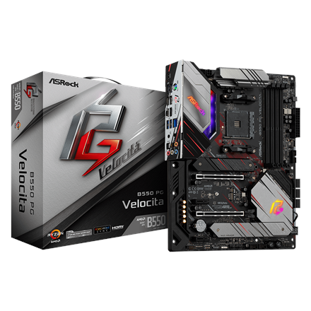 Pilt ASRock | B550 PG Velocita | Processor family AMD | Processor socket AM4 | DDR4 DIMM | Memory slots 4 | Supported hard disk drive interfaces SATA3, M.2 | Number of SATA connectors 6 | Chipset AMD B550 | ATX