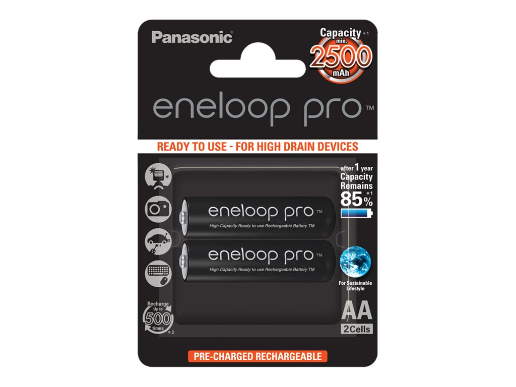 Pilt Panasonic rechargeable batteries  ENELOOP Pro BK-3HCDE/2BE, 2500 mAh, 500 (2xAA) Panasonic