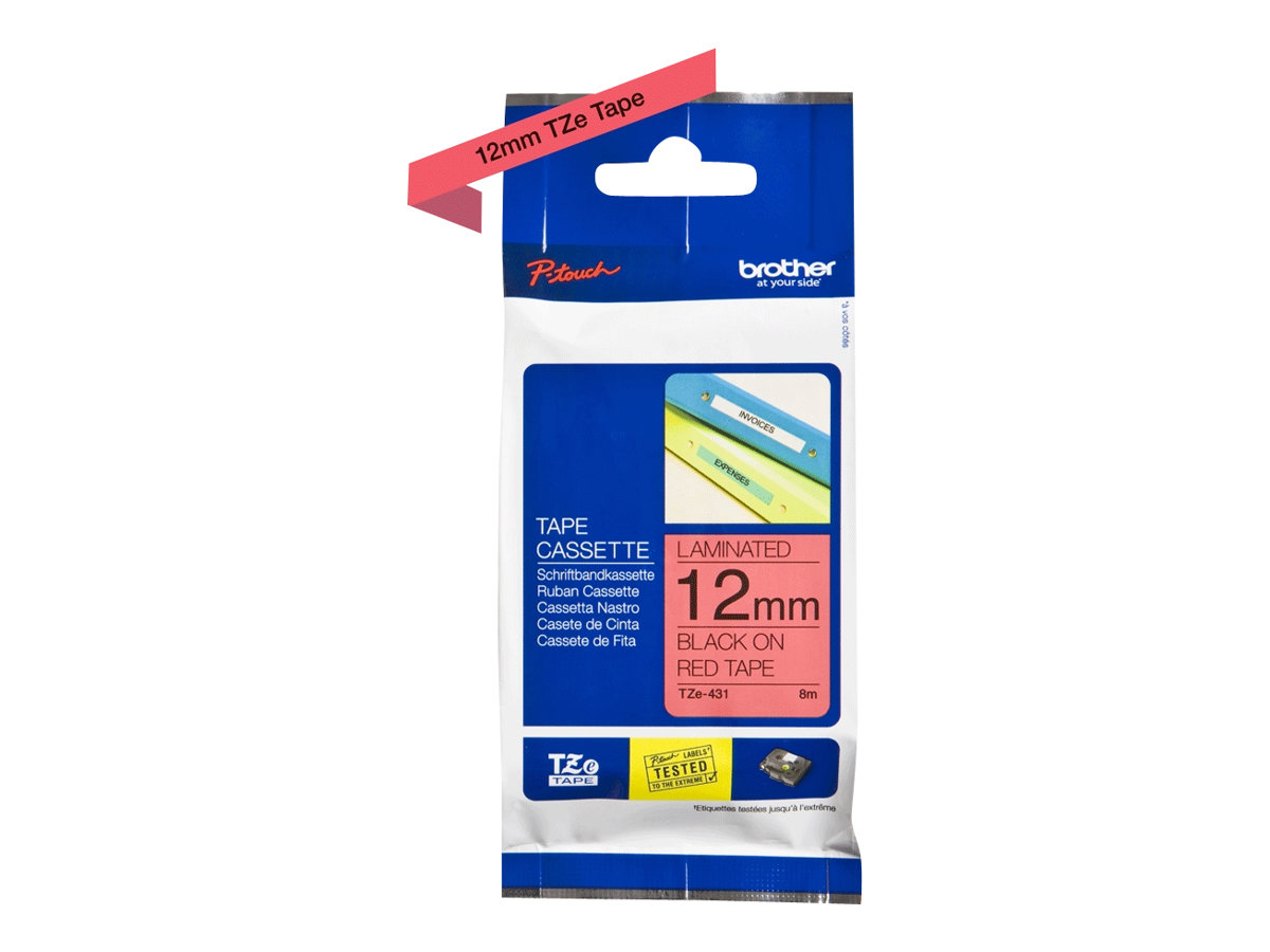 Pilt Brother | TZE-431 Laminated Tape | Black on Red | TZe | 8 m | 1.2 cm