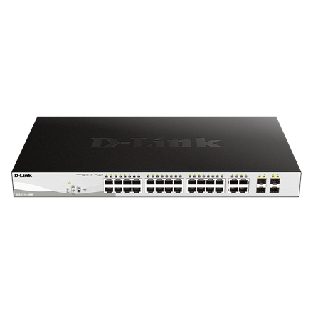 Pilt D-Link | Switch | DGS-1210-28MP | Web Management | Rack mountable | 1 Gbps (RJ-45) ports quantity 24 | SFP ports quantity 4 | PoE/Poe+ ports quantity 24 | Power supply type External | Lifetime month(s)