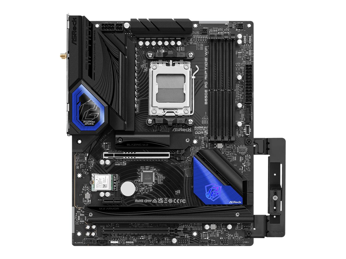 Pilt ASRock | B650E PG RIPTIDE WIFI | Processor family AMD | Processor socket AM5 | DDR5 DIMM | Supported hard disk drive interfaces SATA, M.2 | Number of SATA connectors 4