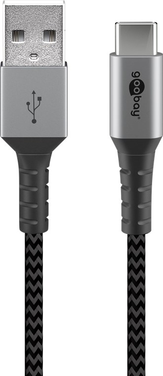 Pilt Goobay | USB-C to USB-A Textile Cable with Metal Plugs | 49296 | USB-C to USB-A