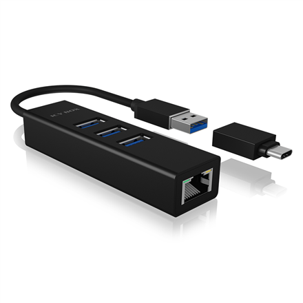 Pilt Raidsonic | 4 Port Hub with USB 3.0 Type-A, Type-C, Gigabit LAN | Icy Box IB-HUB1419-LAN