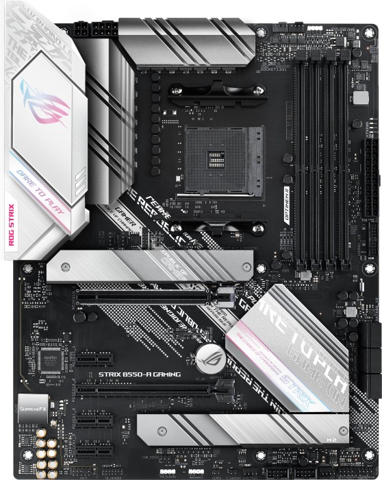 Pilt Asus | ROG STRIX B550-A GAMING | Processor family AMD | Processor socket AM4 | DDR4 DIMM | Memory slots 4 | Supported hard disk drive interfaces 	SATA, M.2 | Number of SATA connectors 6 | Chipset AMD B550 | ATX