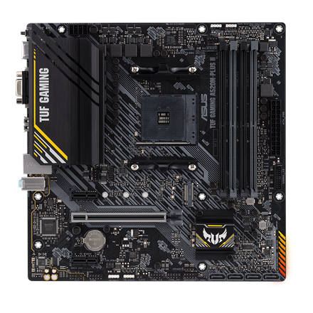 Pilt Asus | TUF GAMING A520M-PLUS II | Processor family AMD | Processor socket AM4 | DDR4 DIMM | Memory slots 4 | Supported hard disk drive interfaces 	SATA, M.2 | Number of SATA connectors 4 | Chipset  AMD A520 | Micro ATX