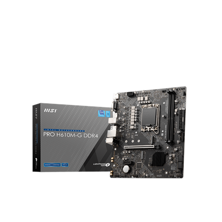 Pilt MSI | PRO H610M-G DDR4 | Processor family Intel | Processor socket  LGA1700 | DDR4 DIMM | Memory slots 2 | Supported hard disk drive interfaces 	SATA, M.2 | Number of SATA connectors 4 | Chipset Intel H610 | M-ATX