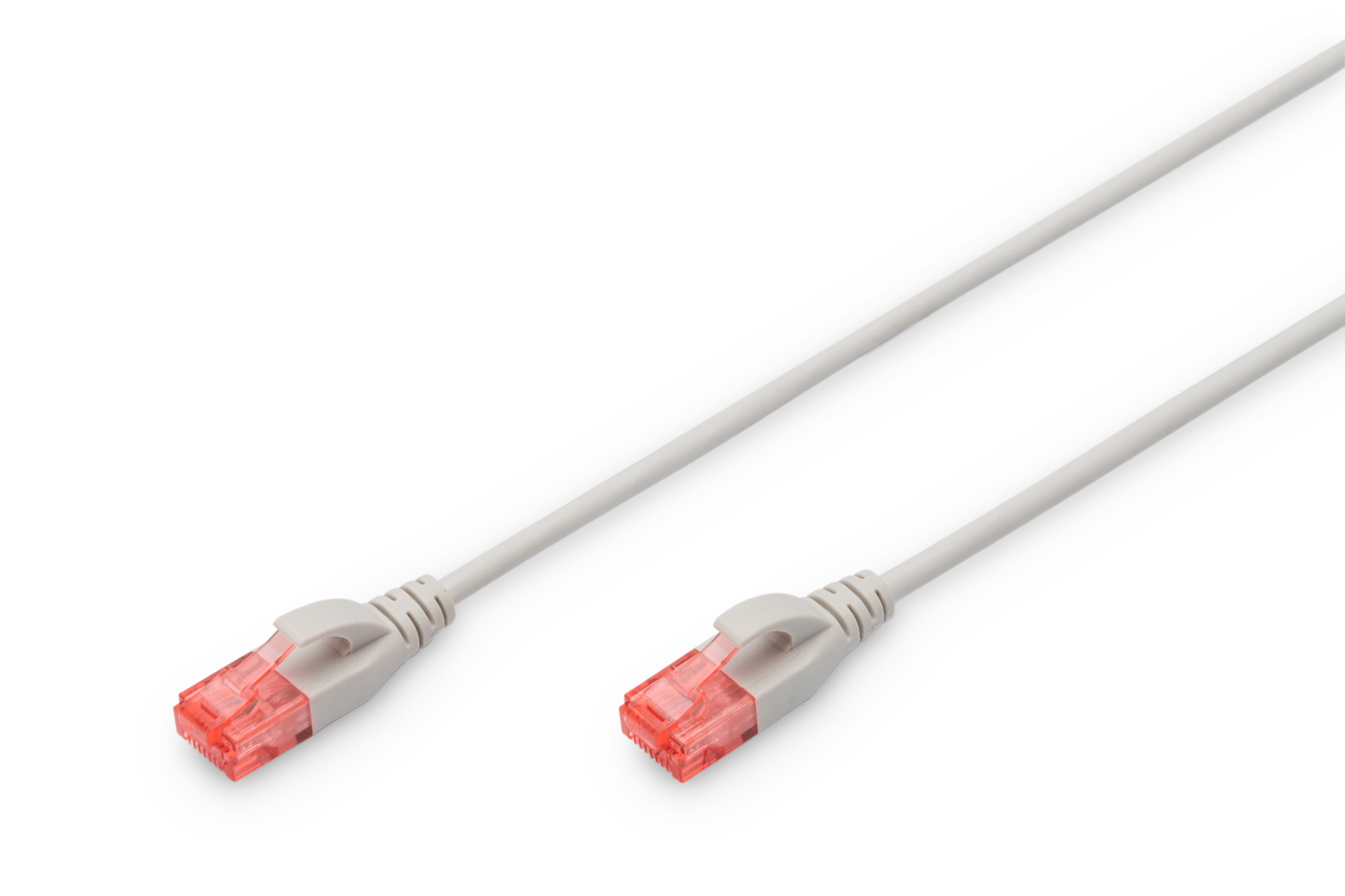 Pilt Digitus | Patch cord | CAT 6 U-UTP  Slim patch cord | 1.5 m | Grey | Modular RJ45 (8/8) plug | Transparent red coloured connector for easy identification of Category 6 (250 MHz). Inner conductors: Copper (Cu)