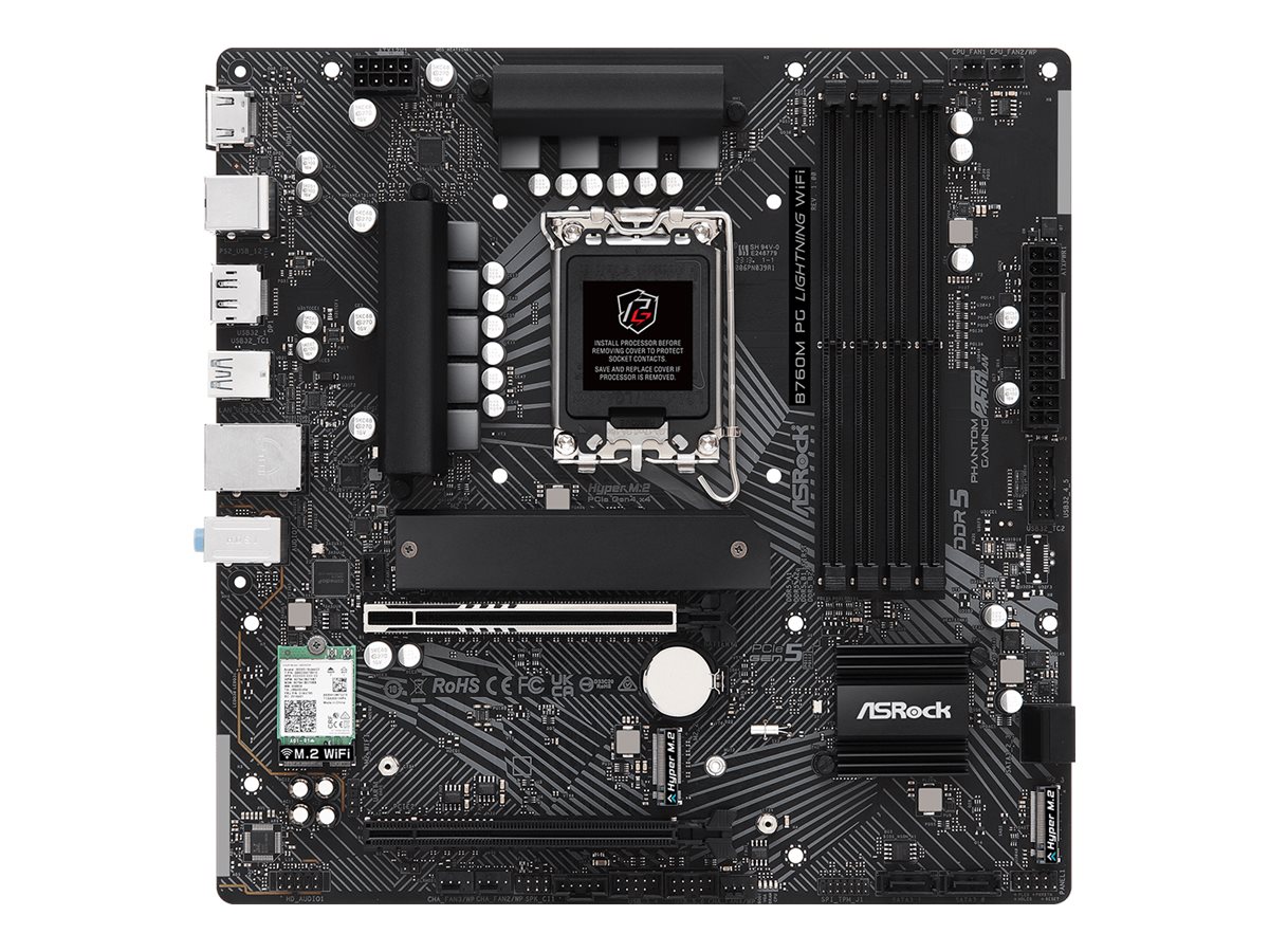 Pilt ASRock | B760M PG LIGHTNING WIFI | Processor family Intel | Processor socket LGA1700 | DDR5 DIMM | Supported hard disk drive interfaces SATA, M.2 | Number of SATA connectors 4