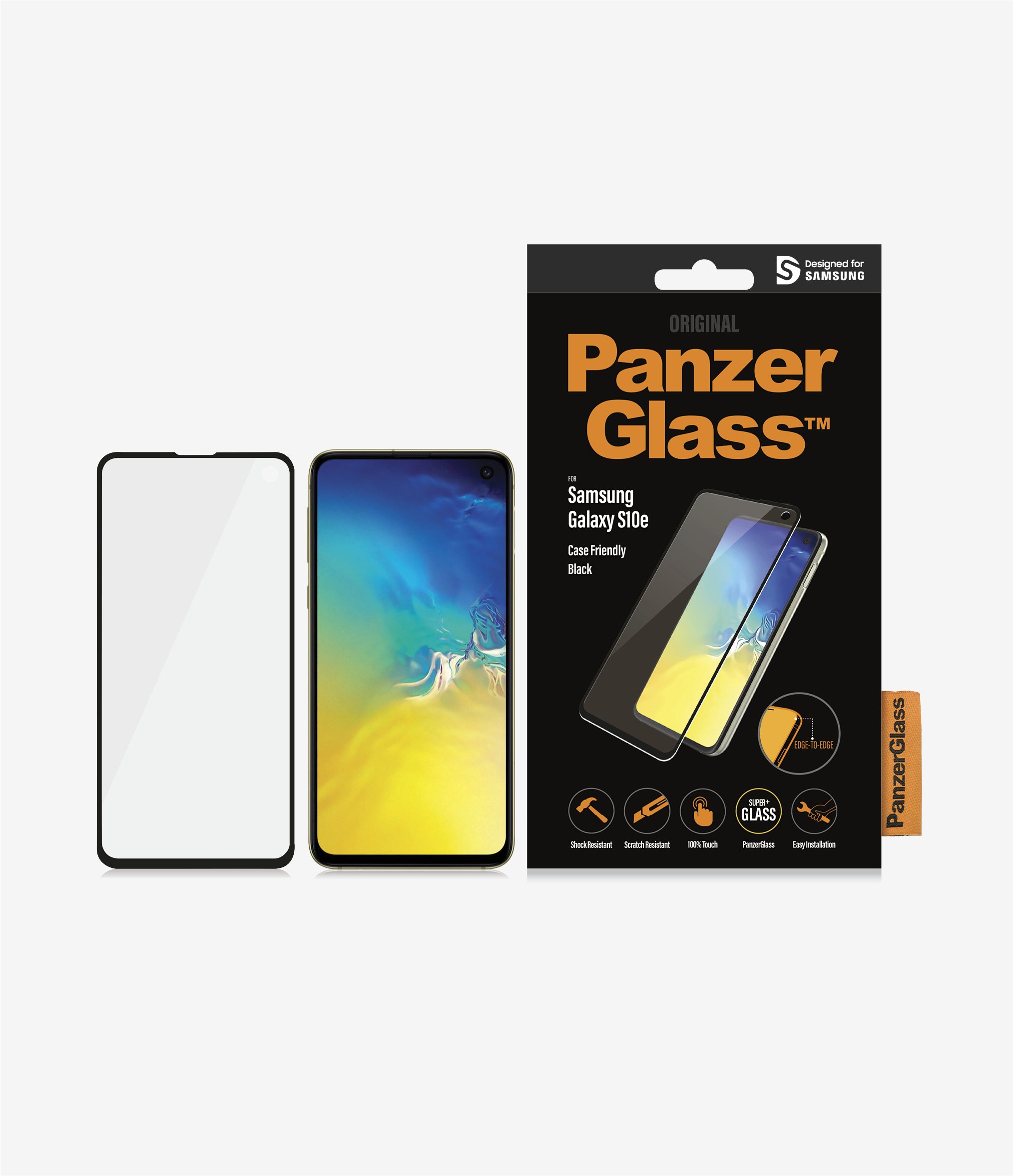 Pilt PanzerGlass | Samsung | Galaxy S10e | Glass | Black | Rounded edges; 100% touch preservation | Case Friendly