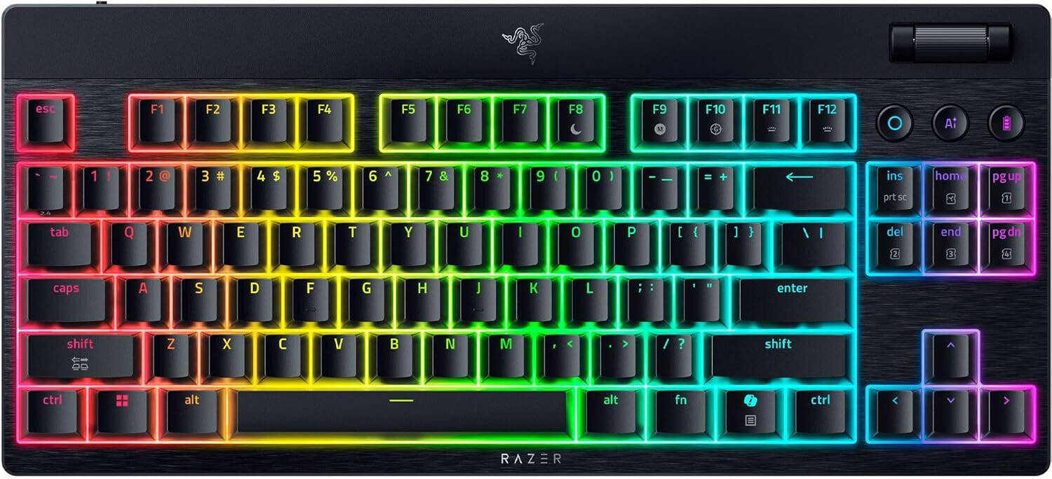 Pilt Razer | BlackWidow V4 Low-Profile Tenkeyless HyperSpeed | Keyboard | Wireless | US | Bluetooth | Black | Green Switches