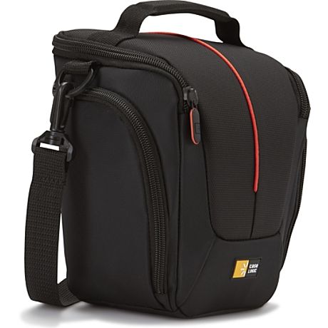 Pilt ase Logic | DCB-306 SLR Camera Bag | Black | * Designed to fit an SLR camera with standard zoom lens attached * Internal zippered pocket stores memory cards, filter or lens cloth * Side zippered pockets store an extra battery, cables, lens cap, or small accessories * Lid unzips to create a wide opening for easy, quick access to the grip of your camera * Padded base protects your camera and lens * 