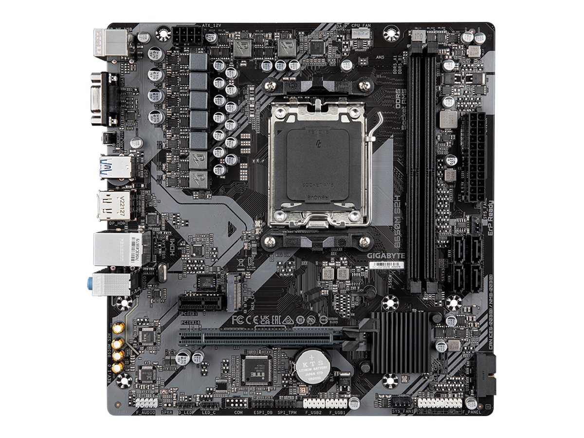 Pilt Gigabyte | B650M S2H 1.0 M/B | Processor family AMD | Processor socket AM5 | DDR5 DIMM | Memory slots 2 | Supported hard disk drive interfaces SATA | Number of SATA connectors 4 | Chipset AMD B650 | Micro ATX