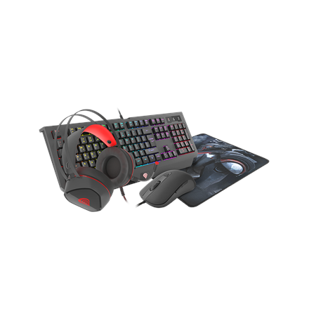 Pilt GENESIS COMBO set 4in1 cobalt 330 rgb keyboard + mouse +headphones + mousepad, us layout Genesis | Wired | On-Ear | COMBO set 4in1 cobalt 330