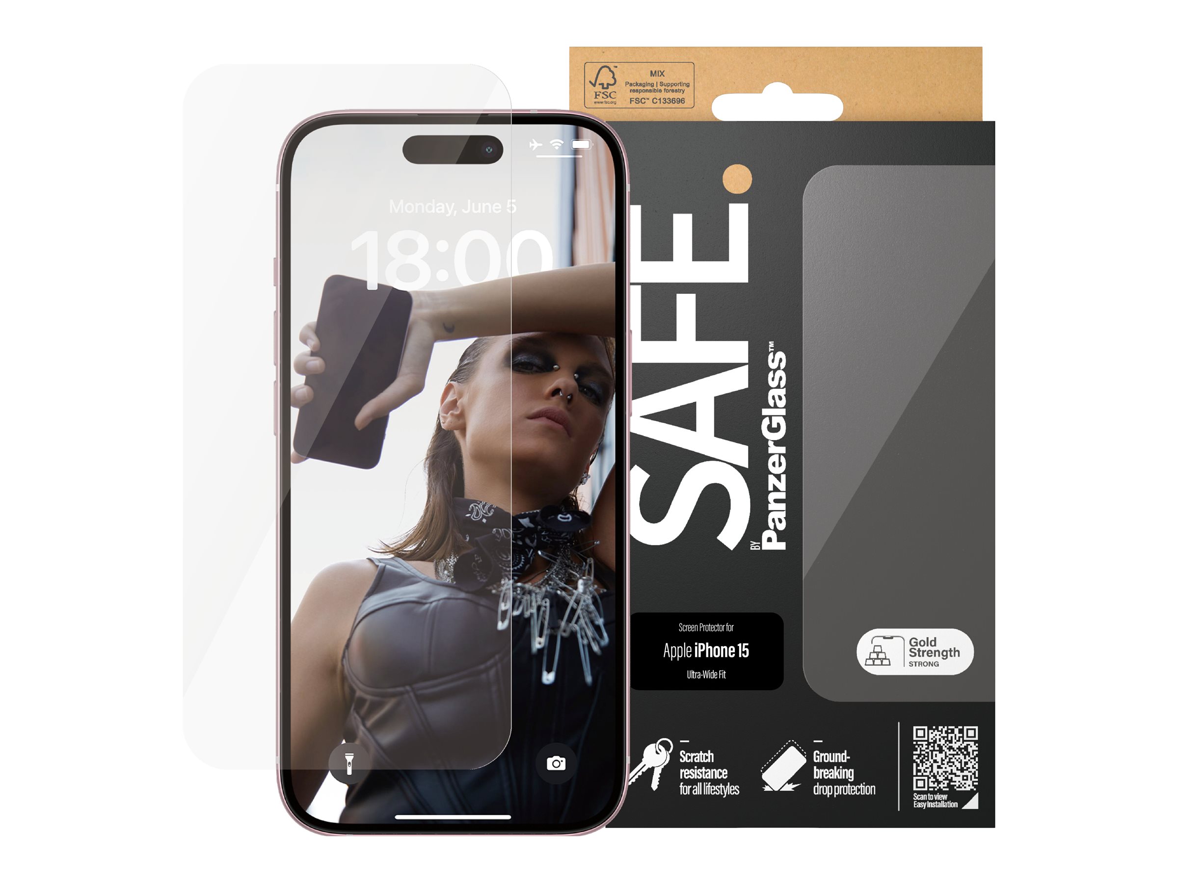 Pilt PanzerGlass | SAFE | Screen protector | Apple | iPhone 15 | Glass | Clear | Ultra-Wide Fit