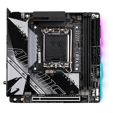 Pilt Gigabyte | B760I AORUS PRO DDR4 1.0 M/B | Processor family Intel | Processor socket  LGA1700 | DDR4 DIMM | Memory slots 2 | Supported hard disk drive interfaces 	SATA, M.2 | Number of SATA connectors 4 | Chipset Intel B760 Express | Mini-ITX