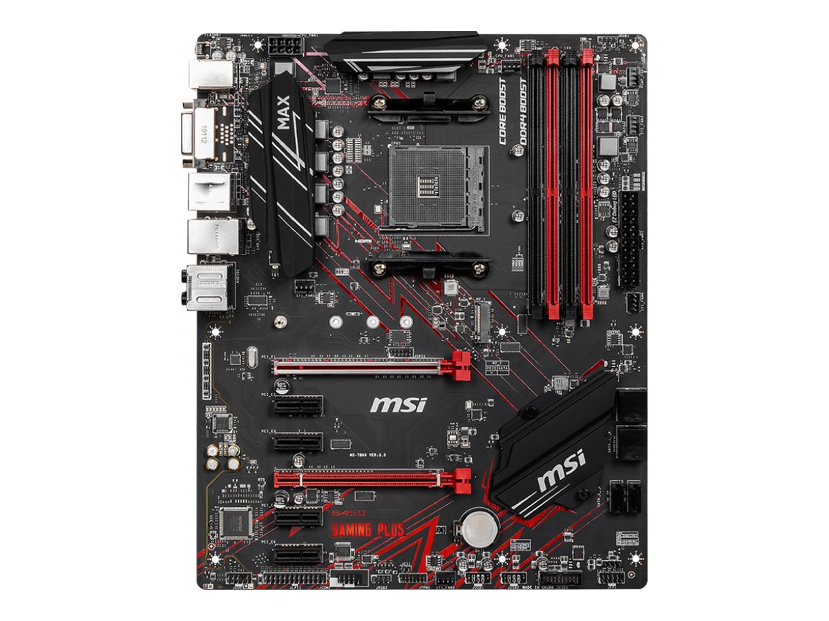 Pilt MSI | B450 GAMING PLUS MAX | Processor family AMD | Processor socket AM4 | DDR4 DIMM | Memory slots 4 | Number of SATA connectors 6 | Chipset AMD B | ATX