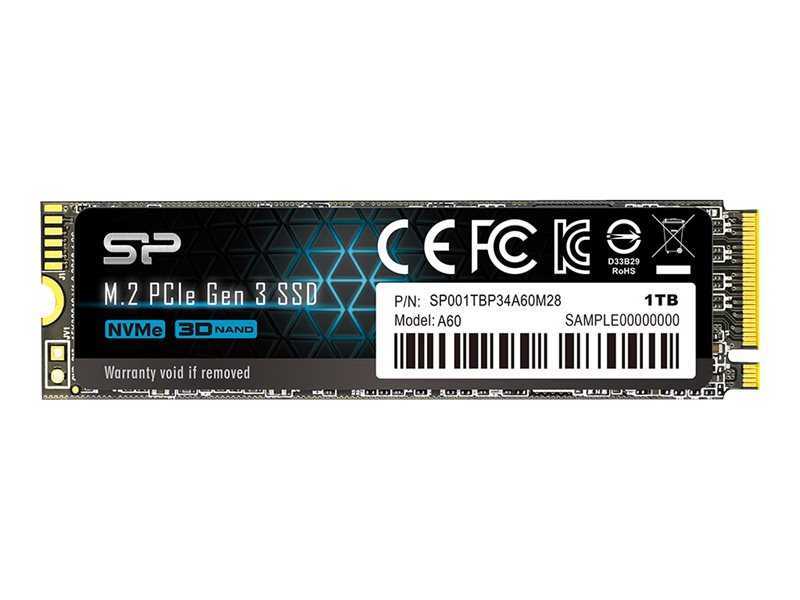 Pilt Silicon Power | SSD | P34A60 | 1000 GB | SSD form factor M.2 2280 | SSD interface PCIe Gen3x4 | Read speed 2200 MB/s | Write speed 1600 MB/s