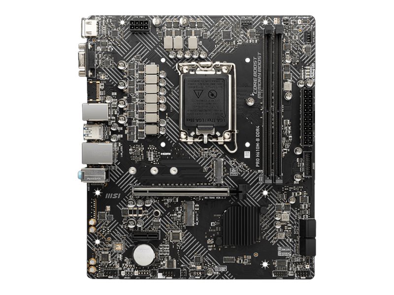 Pilt MSI | PRO H610M-G | Processor family Intel | Processor socket LGA1700 | DDR5 | Supported hard disk drive interfaces SATA, M.2 | Number of SATA connectors 4