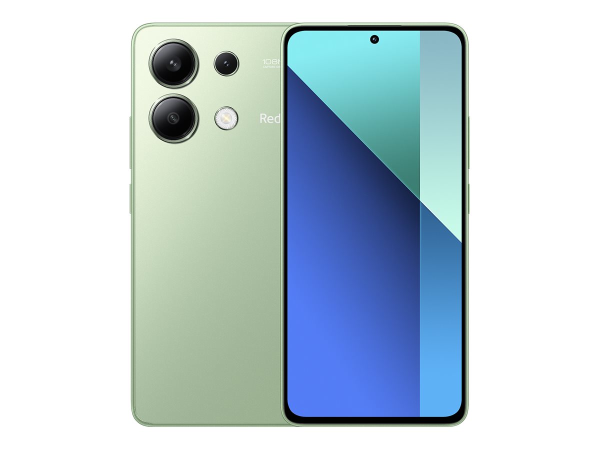 Pilt Xiaomi | Redmi | Note 13 | Mint Green | 6.67 " | AMOLED | 1080 x 2400 pixels | Qualcomm | Internal RAM 8 GB | 256 GB | Dual SIM | 4G | Main camera 108+8+2 MP | Secondary camera 16 MP | Android | 13 | 5000 mAh