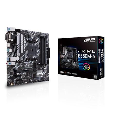 Pilt Asus | PRIME B550M-A | Processor family AMD | Processor socket AM4 | DDR4 | Memory slots 4 | Supported hard disk drive interfaces M.2, SATA | Number of SATA connectors 4 | Chipset AMD B | Micro ATX