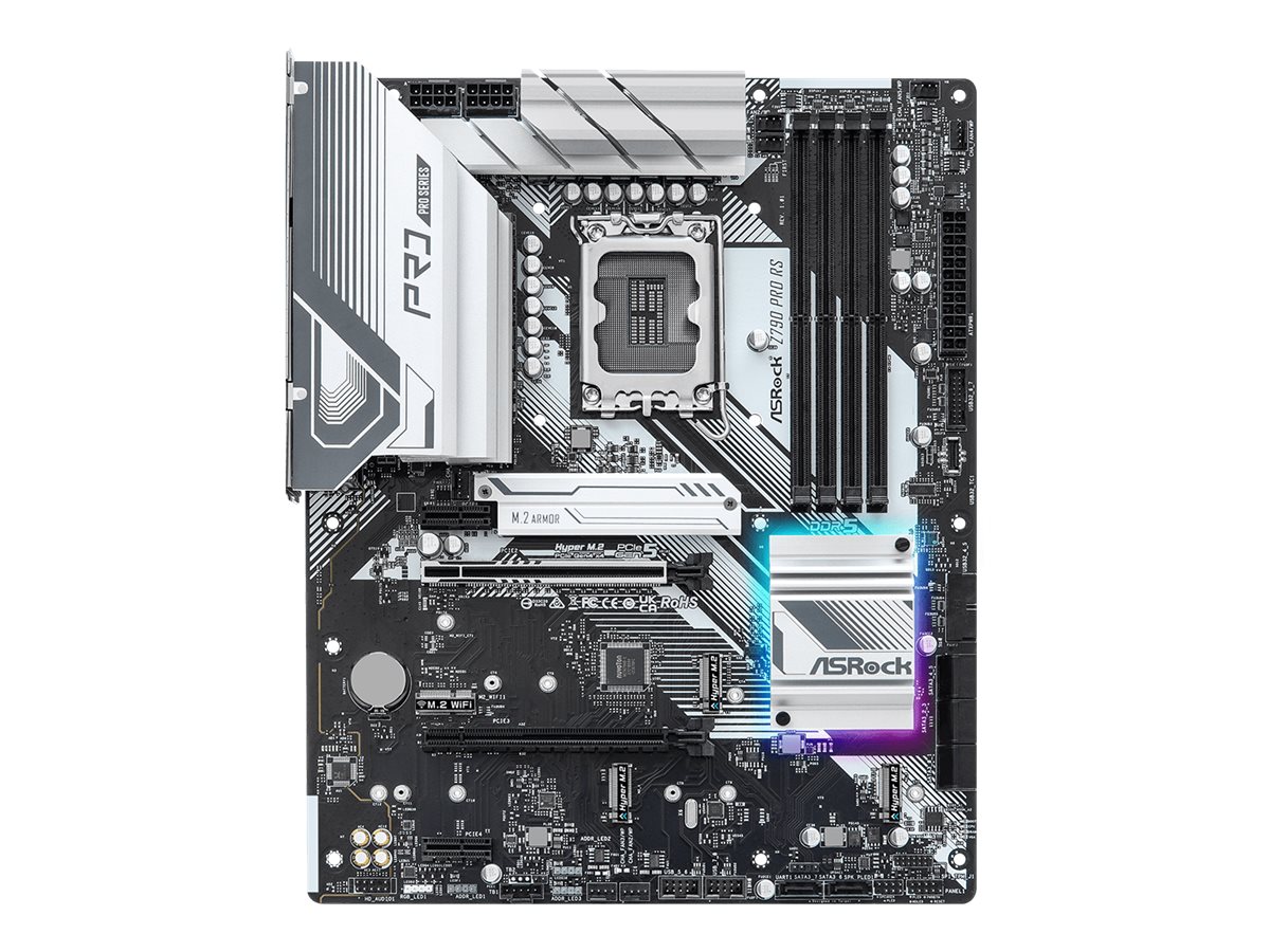 Pilt ASRock | Z790 PRO RS | Processor family Intel | Processor socket LGA1700 | DDR5 | Supported hard disk drive interfaces SATA, M.2 | Number of SATA connectors 8