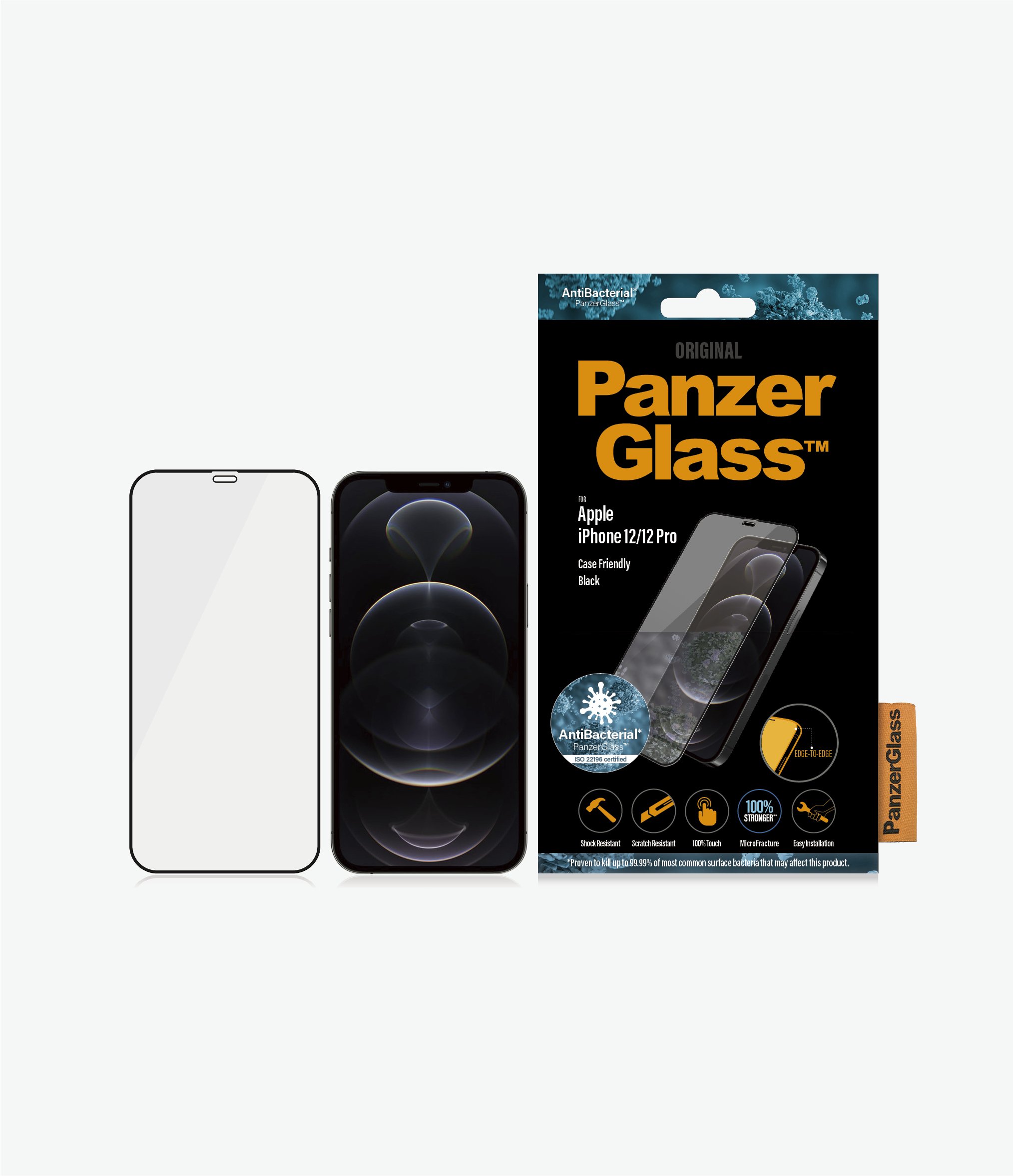 Pilt PanzerGlass | Apple | For iPhone 12/12 Pro | Glass | Black | 100% touch; The coating is non-toxic | Case Friendly