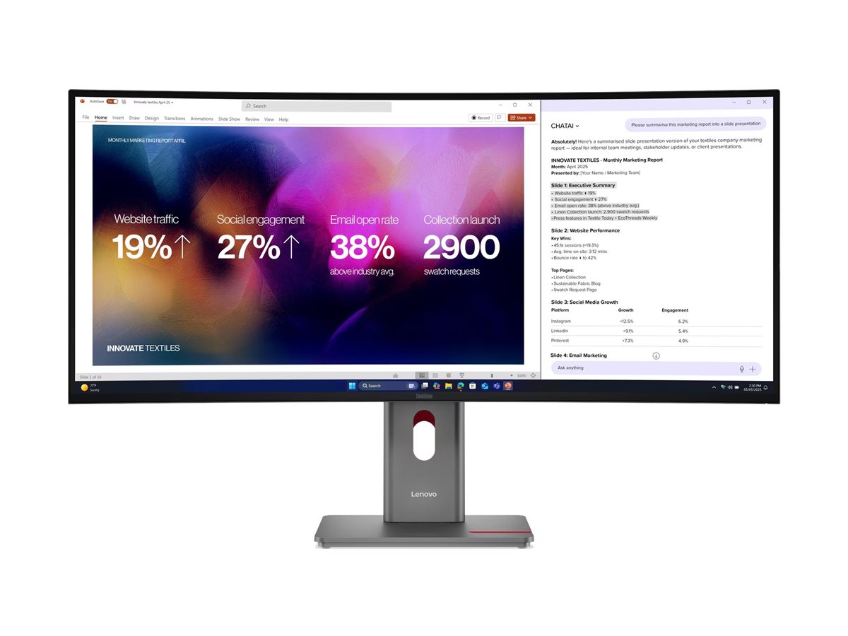 Pilt Lenovo | ThinkVision P40WD-40 | 39.7 " | IPS | WUHD | 21:9 | 120 Hz | 4ms GtG (Extreme mode) / 6ms GtG (Typical mode) ms | 5120 x 2160 pixels | 400 cd/m² | HDMI ports quantity 1 | Eclipse Black