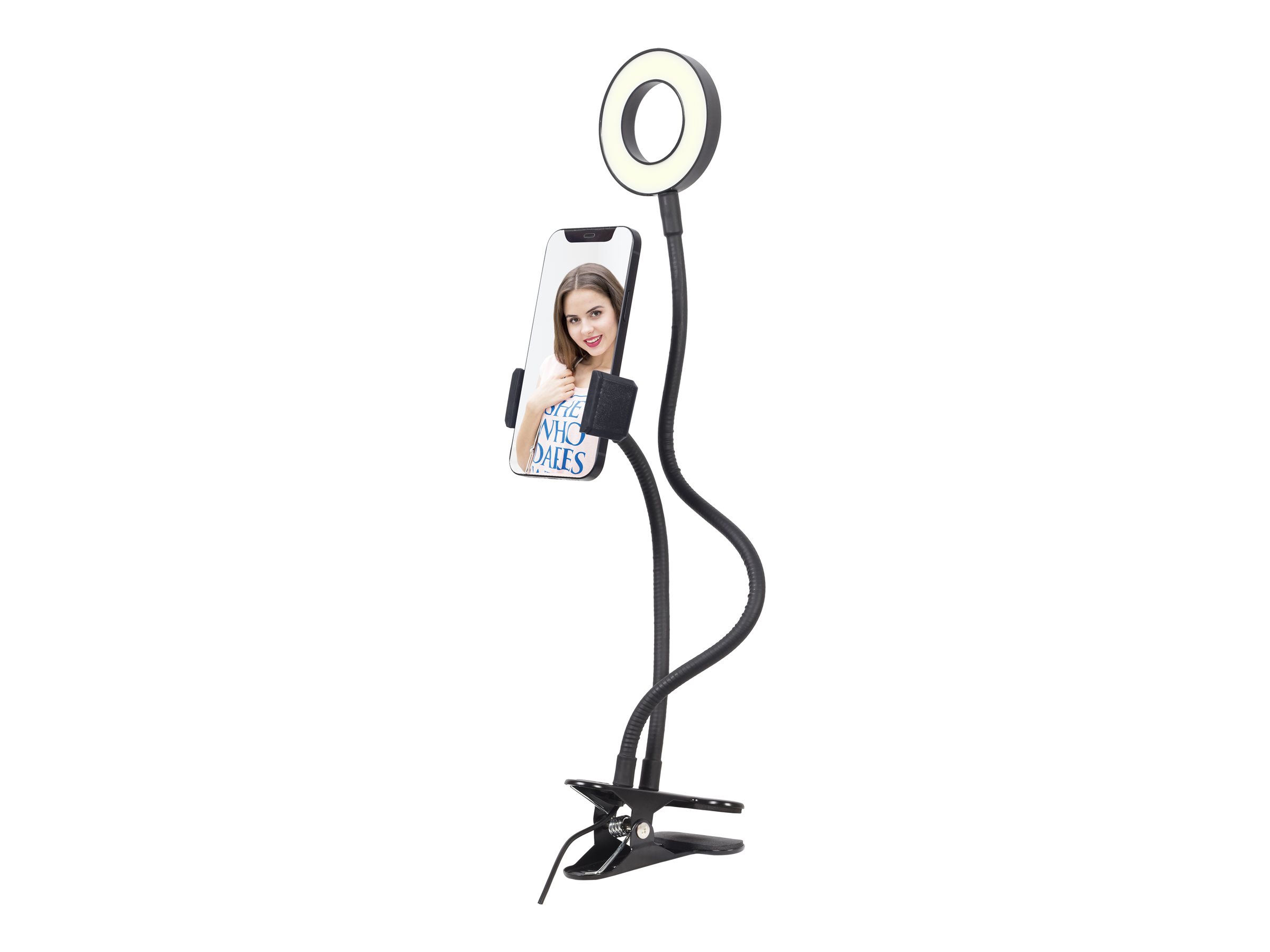 Pilt Gembird Selfie ring light with phone holder | Gembird | Selfie ring light with phone holder | LED-RING4-PH-01 | ABS + metal | Black | cm