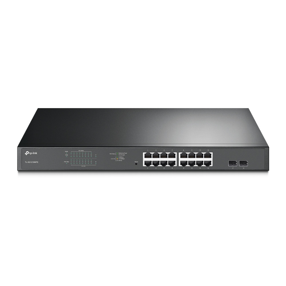 Pilt TP-LINK | Switch | TL-SG1218MPE | Web Managed | Rackmountable | Gigabit Ethernet (copper) ports quantity 16 | SFP ports quantity 2 | PoE+ ports quantity 16