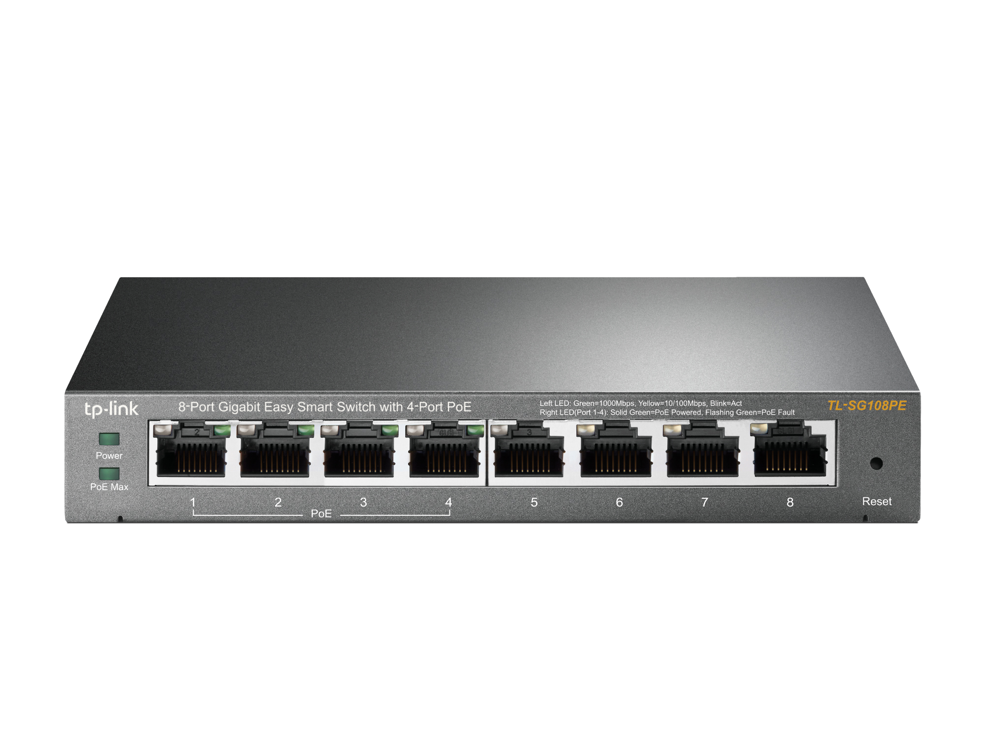 Pilt TP-LINK | Smart Switch | TL-SG108PE | Web Managed | Desktop | 1 Gbps (RJ-45) ports quantity 4 | PoE ports quantity | PoE+ ports quantity 4 | Power supply type External | 36 month(s)