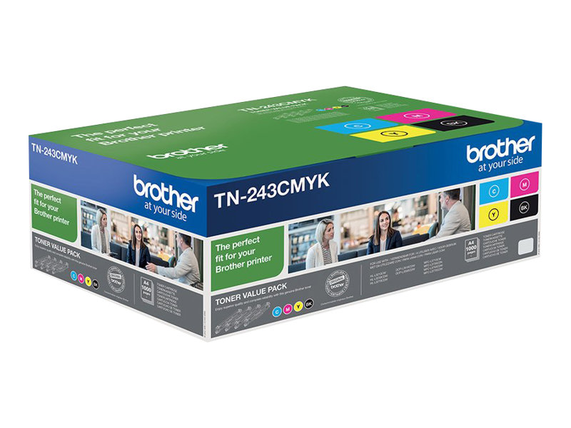 Pilt Brother TN-243CMYK, Toner Value Pack | Brother TN243CMYK | Brother TN243CMYK Value Pack - 4-pack - black, yellow, cyan, magenta - original - toner cartridge | Toner cartridge | Black, yellow, cyan, magenta