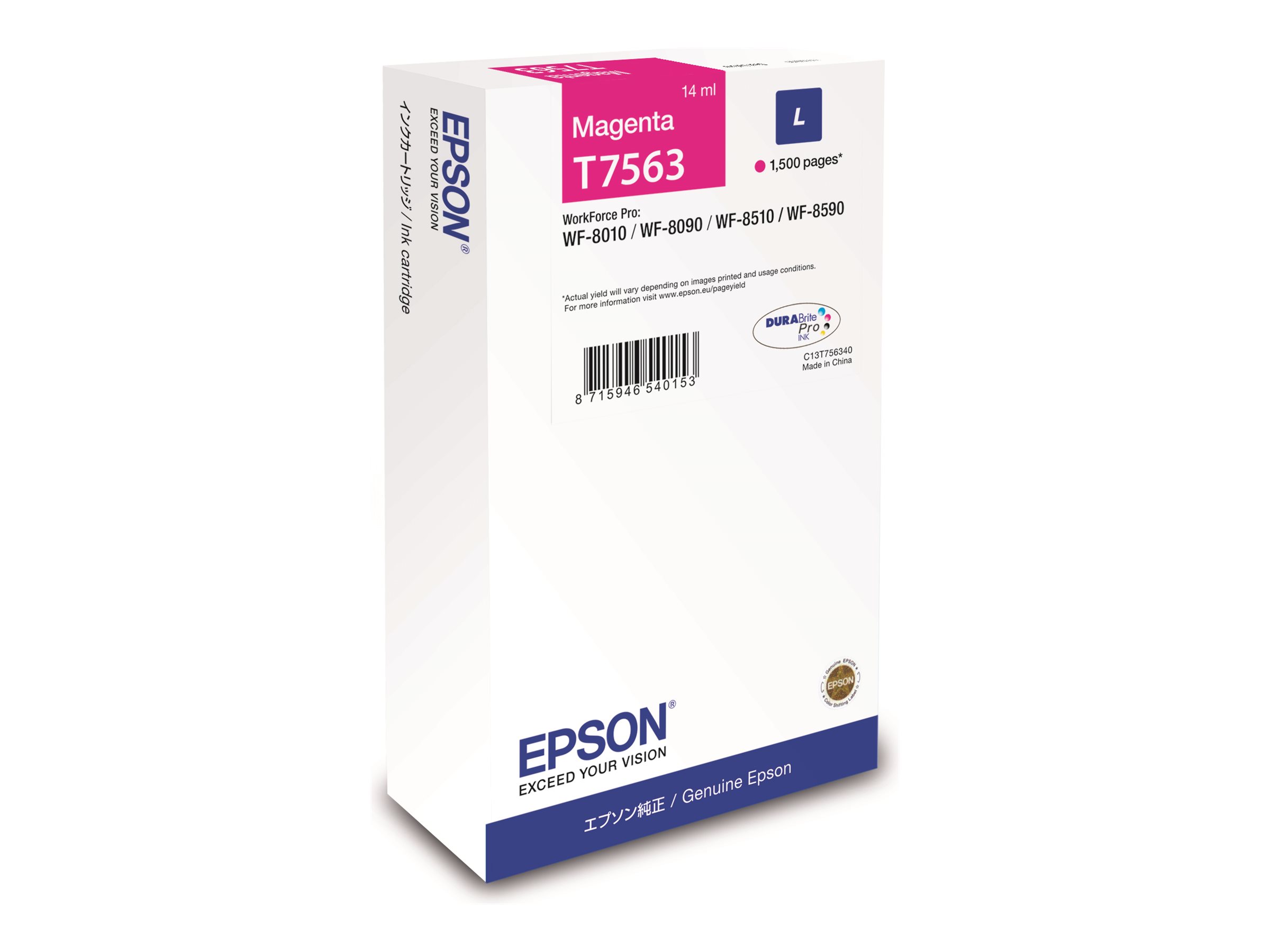 Pilt Epson T75634N Ink Cartridge L magenta | Epson C13T75634N | Epson T7563 - L size - magenta - original - ink cartridge | Epson DURABrite Pro | Magenta