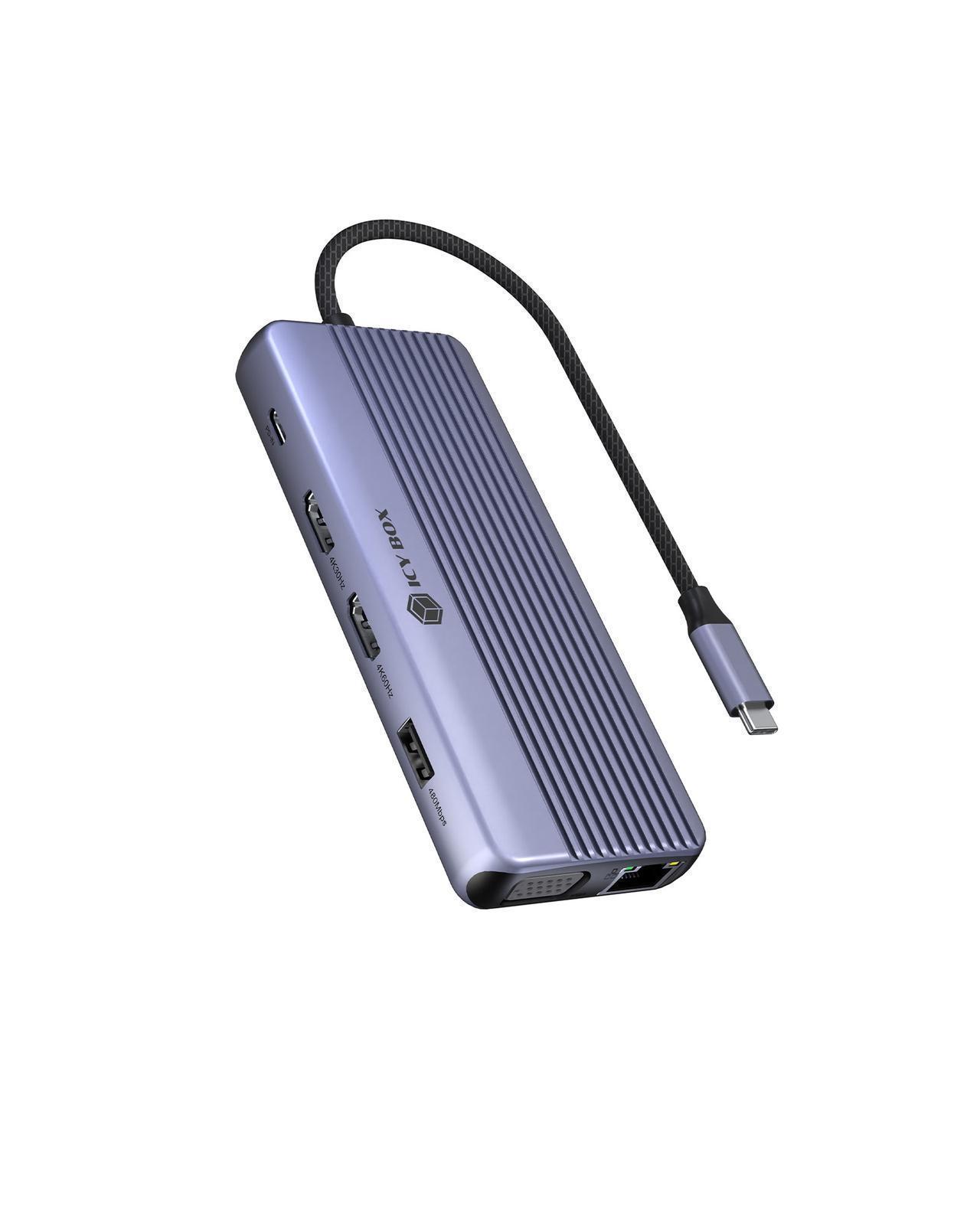 Pilt Raidsonic Icy Box Travel Dock 12-in-1, 3x video output (2x HDMI + 1x VGA) | IB-DK4062-CPD
