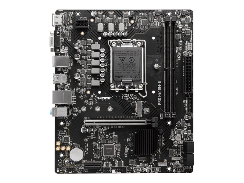 Pilt MSI | PRO H610M-E | Processor family Intel | Processor socket  LGA1700 | Supported hard disk drive interfaces SATA, M.2 | Number of SATA connectors 4