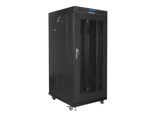 Pilt Lanberg | Rack cabinet 19" free-standing 22U/800x800 (flat pack) with glass door, LCD | FF01-8822-23BL | Black