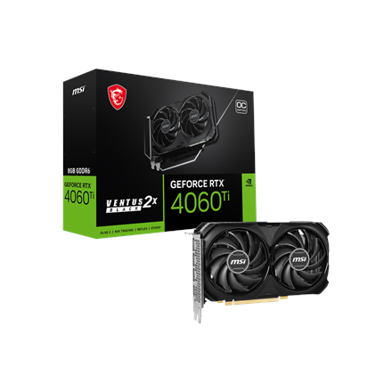 Pilt MSI | GeForce RTX 4060 Ti VENTUS 2X BLACK 8G OC | NVIDIA | 8 GB | GeForce RTX 4060 Ti | GDDR6 | HDMI ports quantity 1 | PCI Express Gen 4 x16 | Memory clock speed 18000 MHz