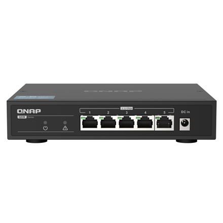 Pilt QNAP | 5 port 2.5Gbps Auto Negotiation (2.5G/1G/100M) | QSW-1105-5T | Unmanaged | Desktop | 1 Gbps (RJ-45) ports quantity 5 | SFP ports quantity | PoE ports quantity | PoE+ ports quantity | Power supply type | month(s)