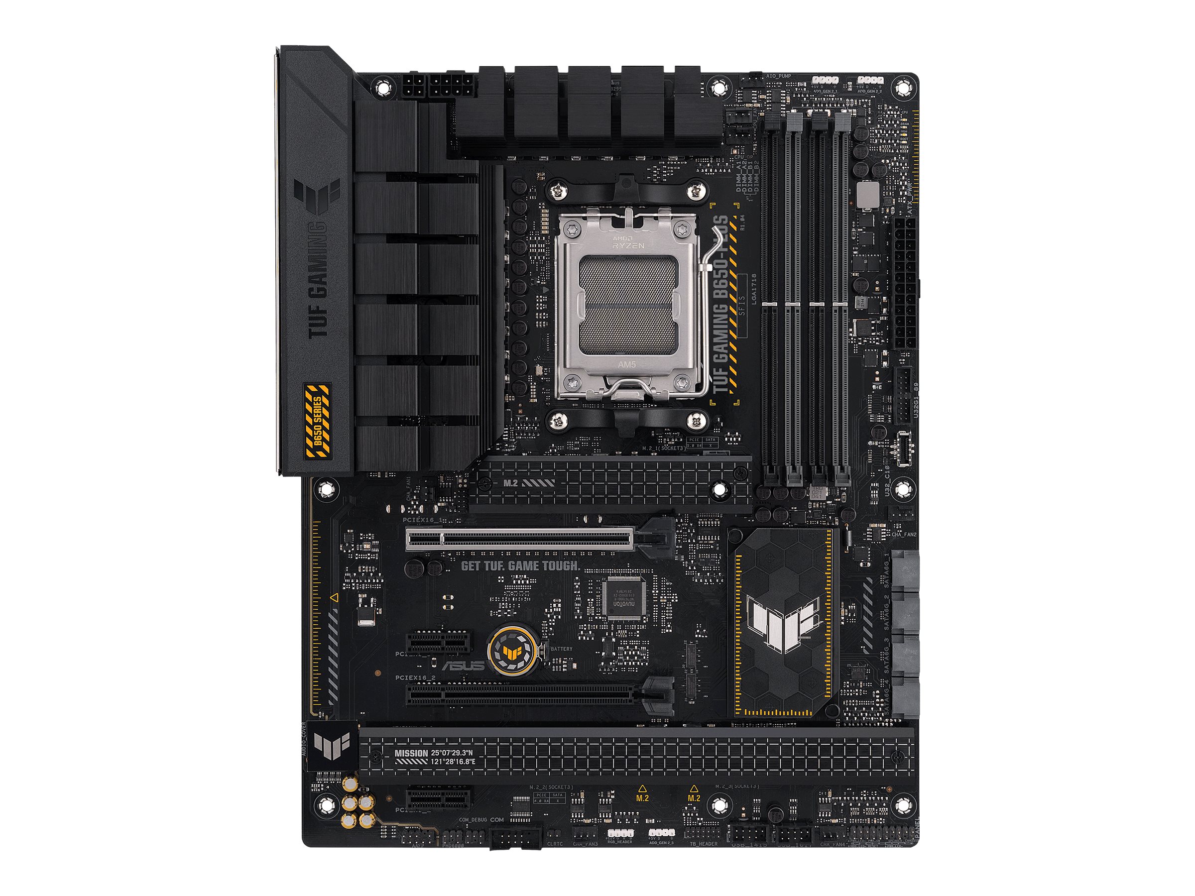 Pilt ASUS TUF GAMING B650-PLUS | TUF Gaming B650-Plus - motherboard - ATX | Processor family AMD B650 | Processor socket 1 x Socket AM5 | 4 DIMM slots - DDR5, non-ECC, ECC, on-die ECC, unbuffered | Memory slots 4 | Supported hard disk drive interfaces SATA-600 (RAID), 3 x M.2 | Number of SATA connectors 4