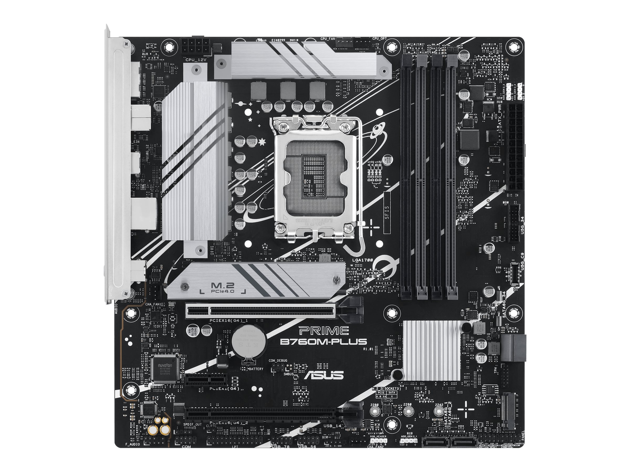 Pilt ASUS PRIME B760M-PLUS | Processor family Intel B760 | Processor socket 1 x LGA1700 Socket | 4 DIMM slots - DDR5, non-ECC, on-die ECC, unbuffered | Supported hard disk drive interfaces SATA-600 (RAID), 2 x M.2 | Number of SATA connectors 4