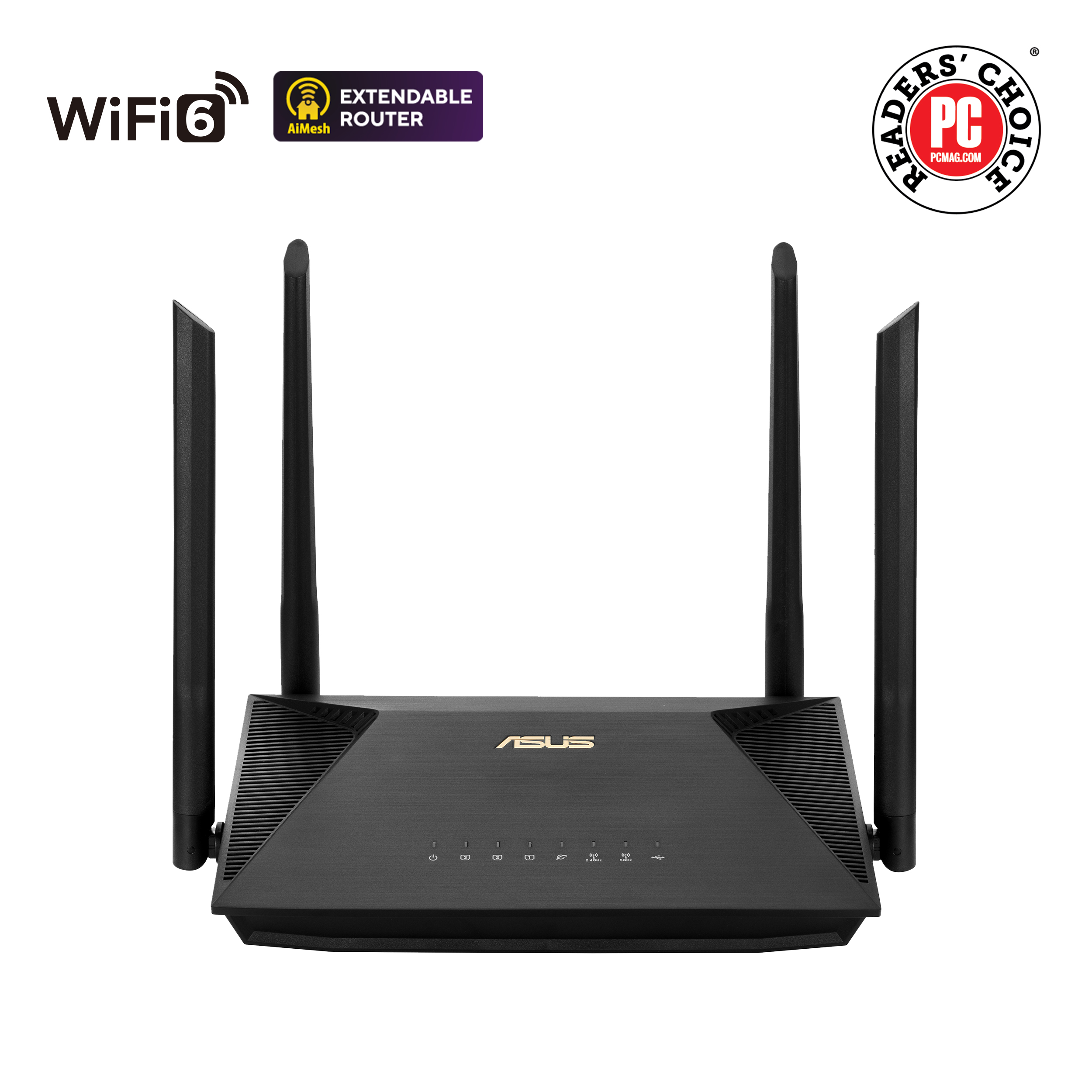 Pilt Wireless AX1800 Dual Band Gigabit Router | RT-AX53U | 1201+600 Mbit/s | Mbit/s | Ethernet LAN (RJ-45) ports 4 | Mesh Support No | MU-MiMO Yes | No mobile broadband | Antenna type  External antenna x 4 | 36 month(s)