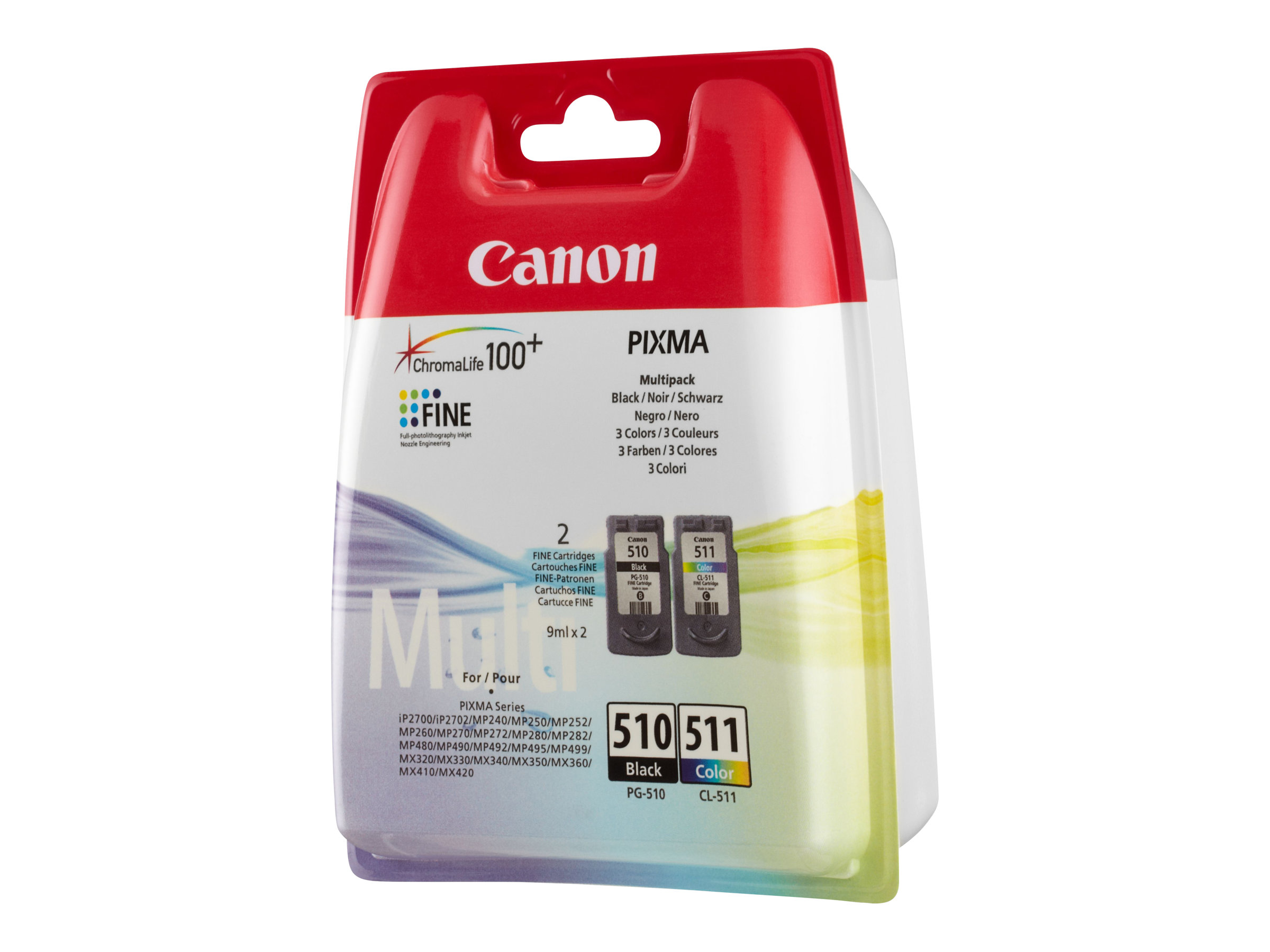 Pilt Canon PG-510/CL-511 Colour and Black Ink Cartridges - MultiPack | Canon Canon PG | 2970B010 | Canon PG-510 / CL-511 Multi pack - 2-pack - black, colour (cyan, magenta, yellow) - original - ink cartridge | Ink cartridge | Black, colour (cyan, magenta, yellow)