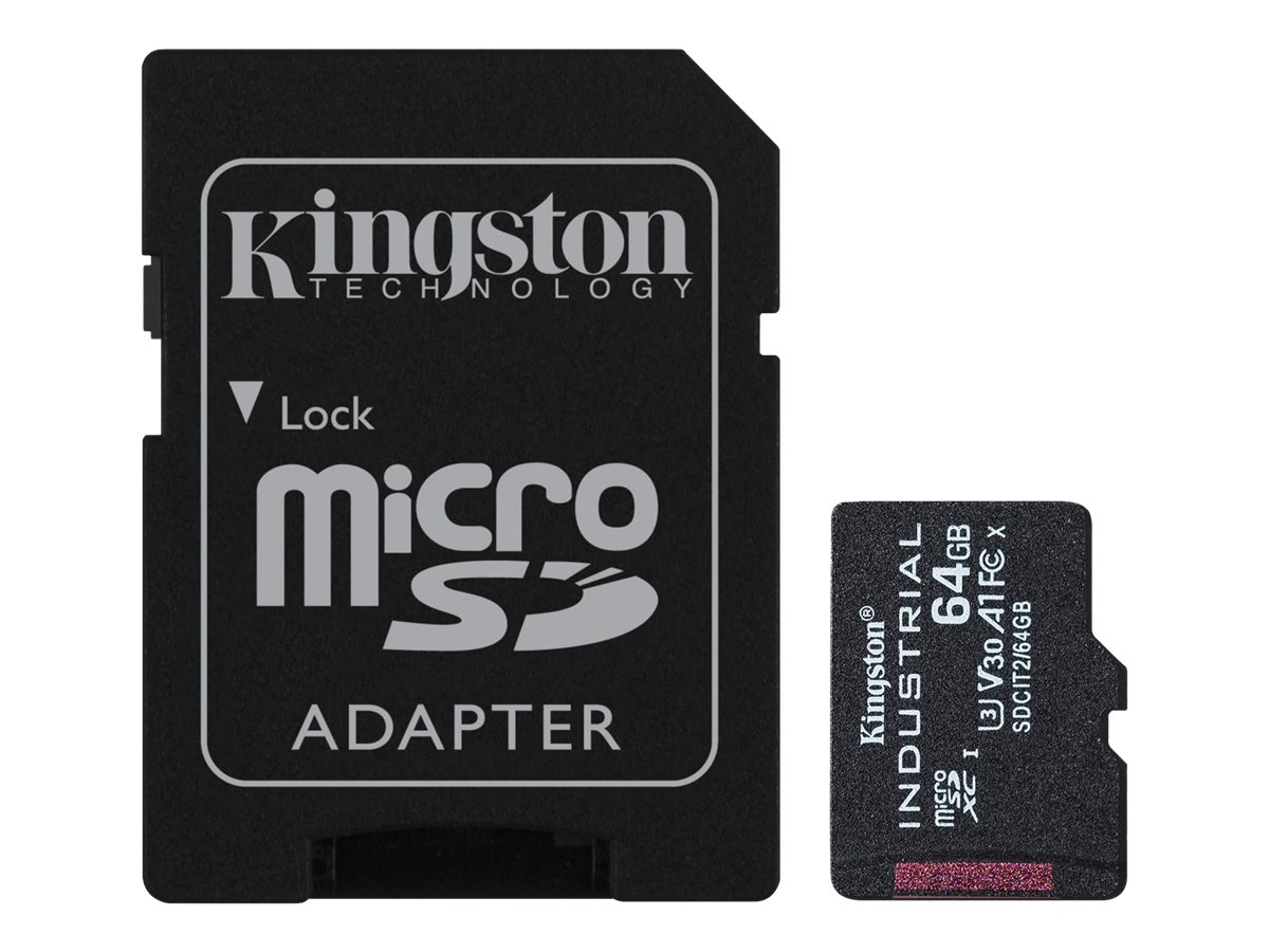 Pilt Kingston | UHS-I | 64 GB | microSDHC/SDXC Industrial Card | Flash memory class Class 10, UHS-I, U3, V30, A1 | SD Adapter