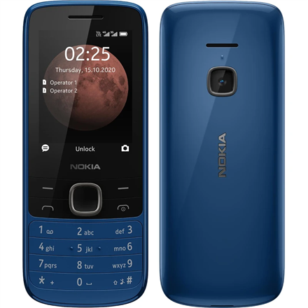 Pilt Nokia | Yes | 225 4G TA-1316 | Blue | 2.4 " | TFT | 240 x 320 pixels | 64 MB | 128 MB | Dual SIM | Nano-SIM | 3G | Bluetooth | 5.0 | USB version MicroUSB | Built-in camera | Main camera 0.3 MP | 1150 mAh